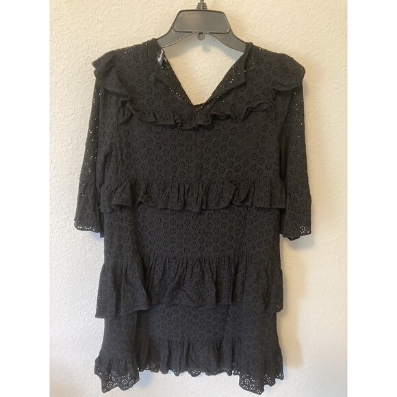 Madewell Waterlily Ruffle Eyelet Dress Black Size 8 - Picture 2 of 11